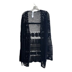 Crochet Duster Long Cardigan Black Size L Tie Front Boho Hippie Y2K Retro
